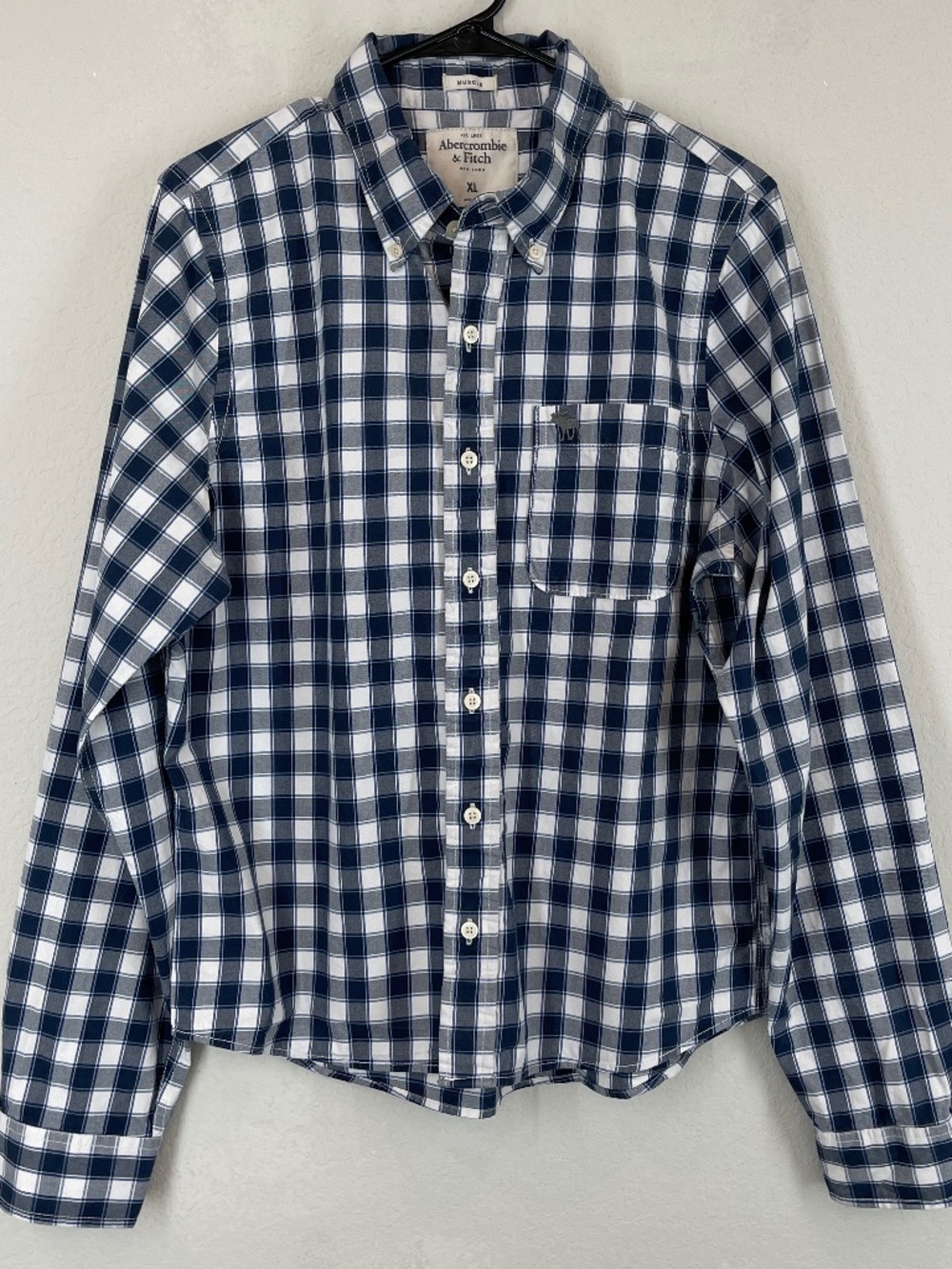 Abercrombie & Fitch Shirt Men's XL Button Down Check Plaid Long Sleeve Muscle